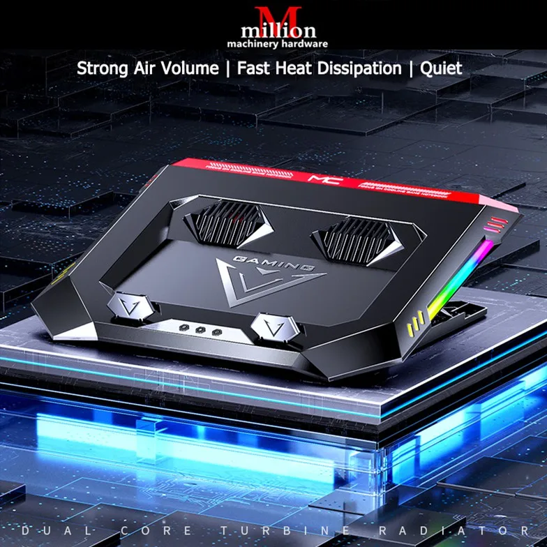 

READY STOCK RGB Gaming Laptop Cooler Adjustable Notebook stand 4500 RPM Powerful Air Flow Cooling Pad For 12-17 inch