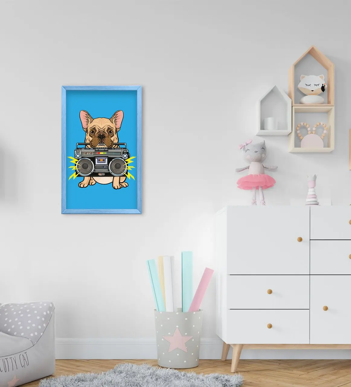 

BK Home Dog Design Decorative Blue Wood Framed Kids Room Tablo-1