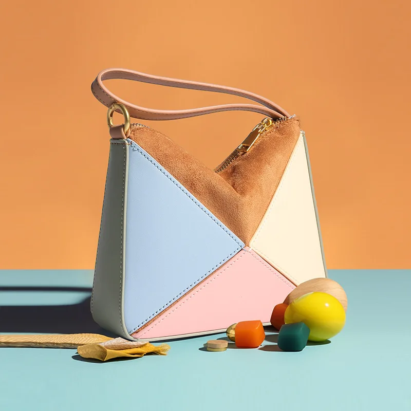 

Turkey Style Vintage Patchwork Candy Color Versatile Unique Purses and Handbags Designer Fold Triangle Handbags for Women