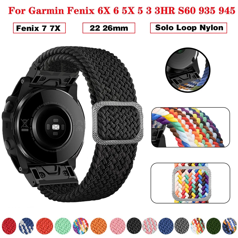 

Quickfit Watch Strap 22 26mm For Garmin Fenix 7 7X 6 6X Pro 5X 5 Plus 3HR Forerunner 935 945 Braided Solo Loop Nylon Wristbands
