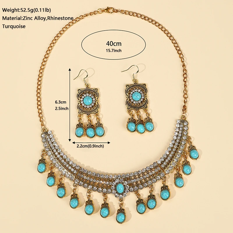 Набор бирюзовых украшений для женщин винтажные аксессуары колье и серьги под