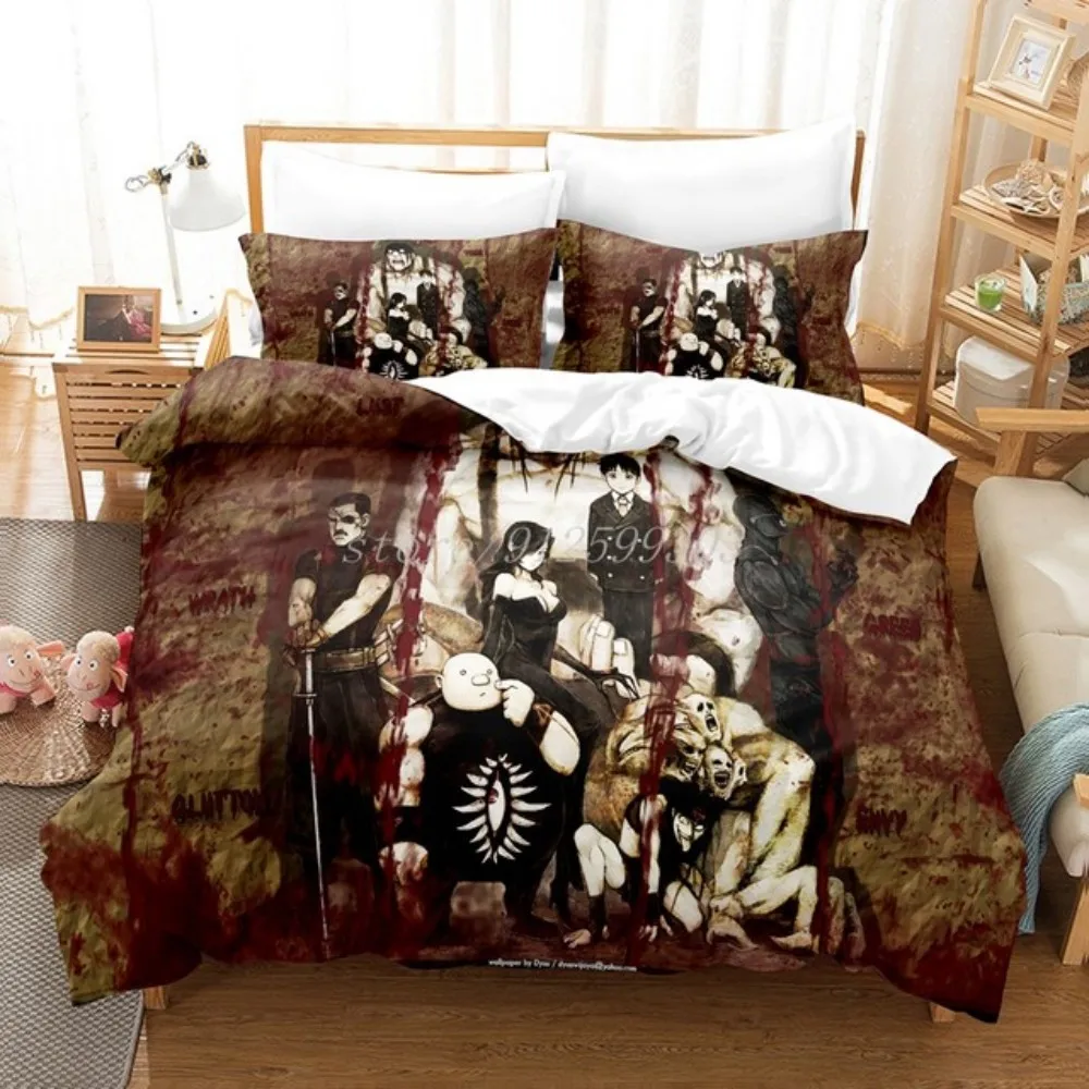 

Lobb Cartoon Purper 3D Bedding Set Japanese Anime Fullmetal Alchemmist Duvet Cover Pillowcase Children Boy Gift Bedclothes