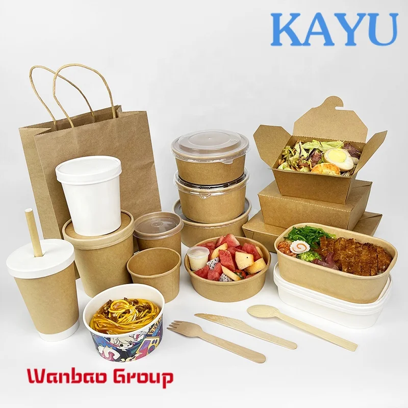 

Take away salad ramen soup container rectangular packing boxes kraft paper take out bento bowl lunch fast food box packaging