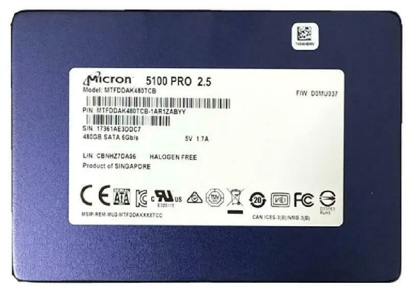 Фото Micron 480GB 5100 PRO SSD SATA 3 6G 2 5 &quotТехнические Данные сервера | Компьютеры и офис