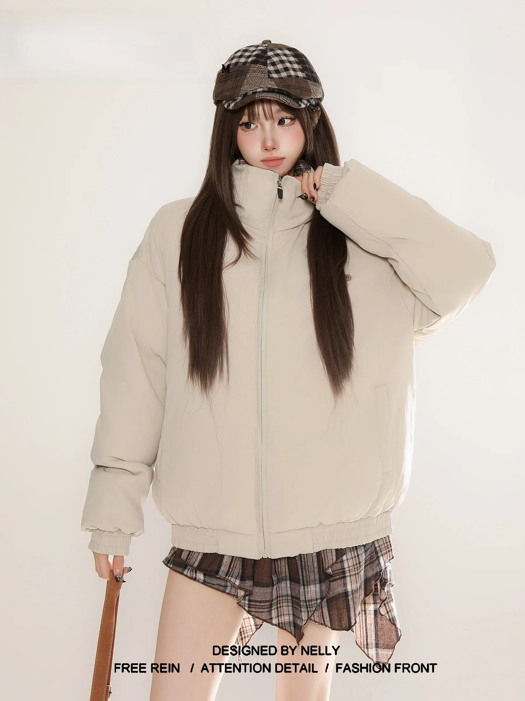 Xunxi базовое пальто с хлопковой подкладкой и воротником-стойкой для женщин зимнее