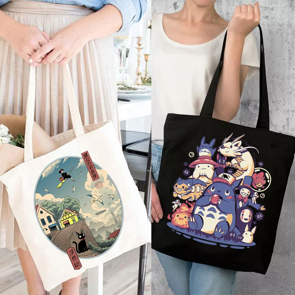 

Cute Totoro Print Harajuku Aesthetic Reusable Shopper Shoulder Bag Shopping Canvas Tote Bag Handbag Student Book Bags