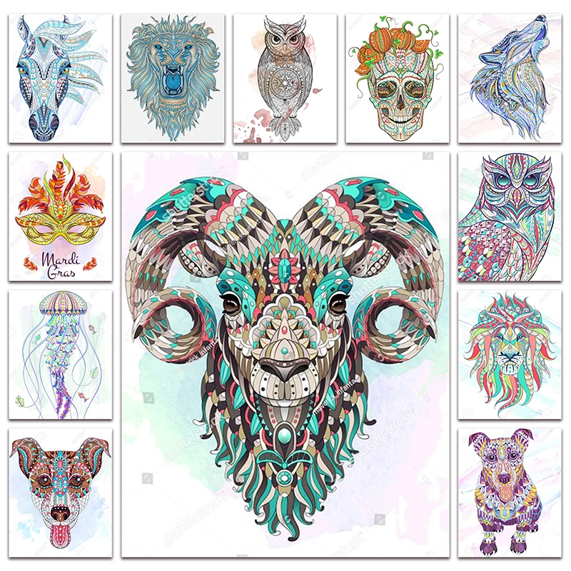 

DIY Diamond painting Cross stitch Animal sheep horse owl dog Full Square Diamond embroidery SKULL wolf Diamond mosaic lion dog