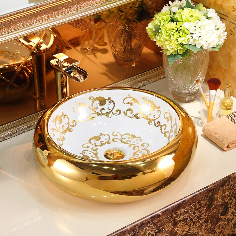 

Ceramic Table Basin Art Basin round European Style Bathroom Inter-Platform Basin Washbasin Modern Simple Retro Sink