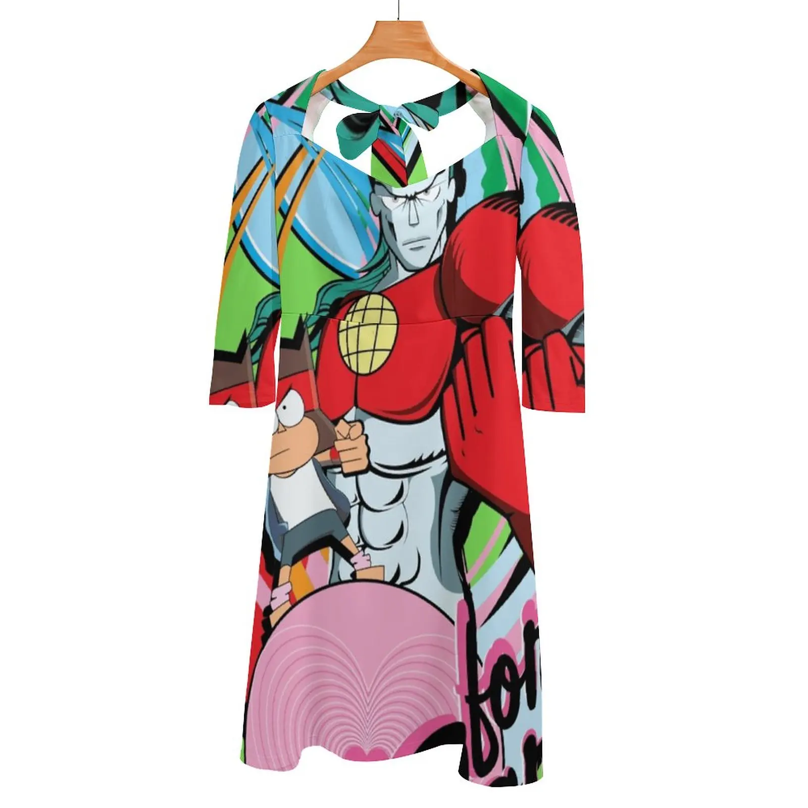 

K.O And Captain Planet For Earth! Back Lacing Backless Dress Square Neck Dress Fashion Printed Dress 6Xl Ok Ko K O O K K O