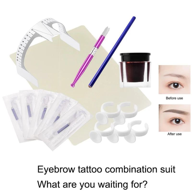Manual Pen+fake Skin+needle+ink+ring Ruler+Eyebrow Pen 1 Set Makeup Microblading Eyebrow Tattoo Kits Pen Beginners Body Art