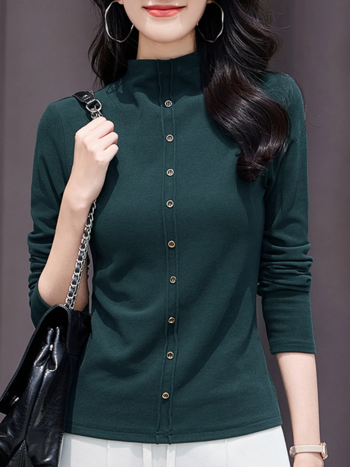 Женская рубашка Dralon в стиле пэчворк с длинными рукавами и пуговицами зима 2024