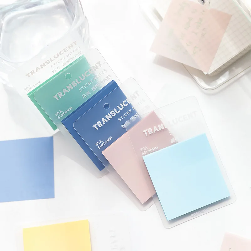 

50sheets Transparent Sticky Note Annotation Tabs Material Writing Message Memo Stickers Stationery School Office Supplies