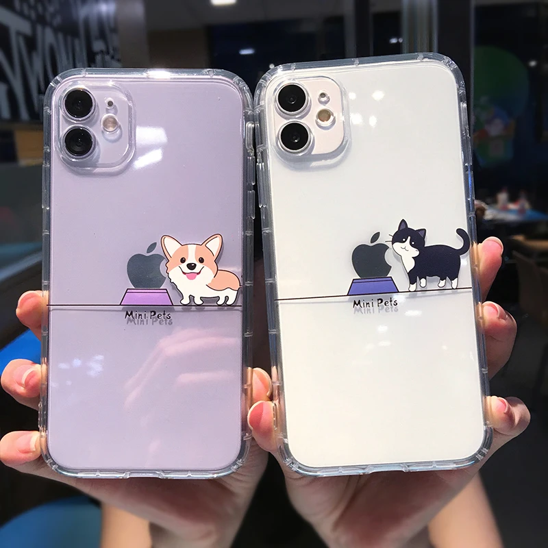 

Cute Cartoon Animal Cat Gog Pig Phone Case For iPhone 13 Pro Max 12 Mini 11 X XS XR 7 8 Plus Funny Couple Transparent Soft Cover