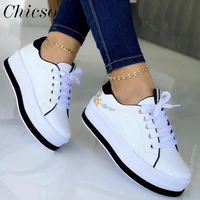 womens white sneakers 2022 spring new fashion embroidered lace up casual vulcanized shoes 35 43 large sized sport shoes