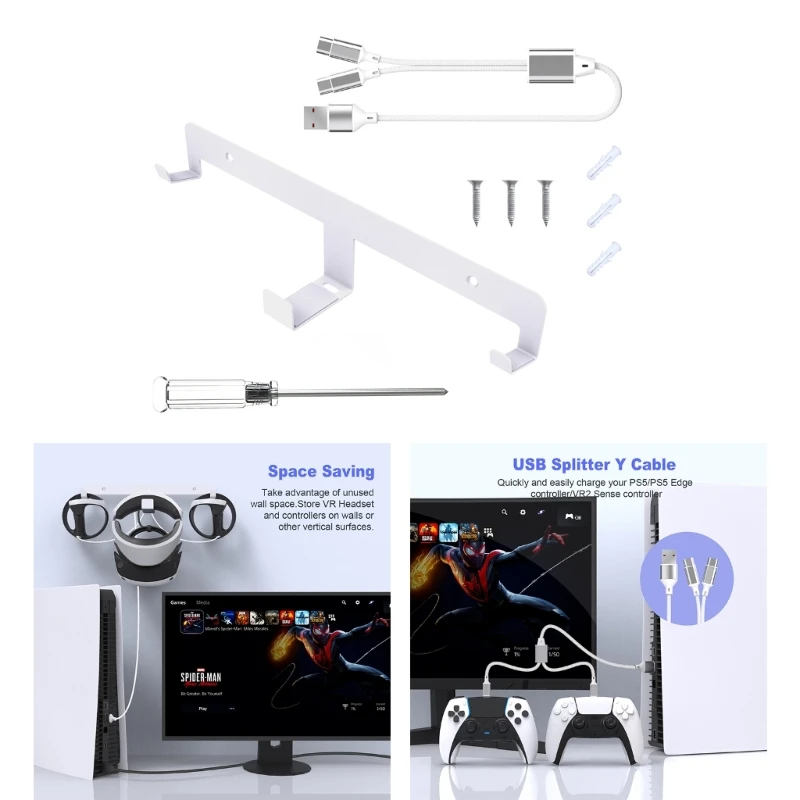 

Настенный кронштейн для хранения VR с зарядным кабелем для PSVR 2, контроллер гарнитуры, дисплей, подставка, крючки, держатель PSVR2 Access
