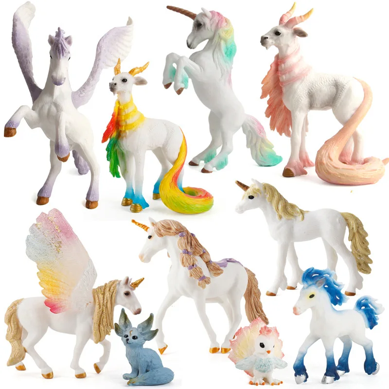 European Fairy Tales Winged Pegasus Colorful Fly Horse Elves Action Figures Animal Figurines Home Decoration Toys Girls Kid Gift