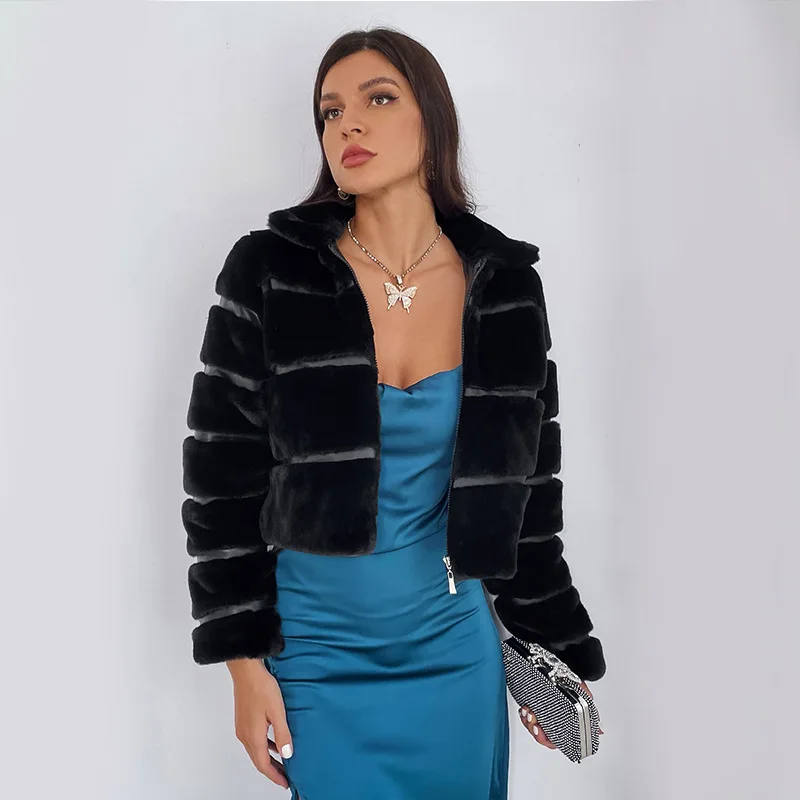 Women's Fur Jacket Imitation Fox Fur Stitching Coat Faux Fur Coat Mid-Length Faux Fur Coat