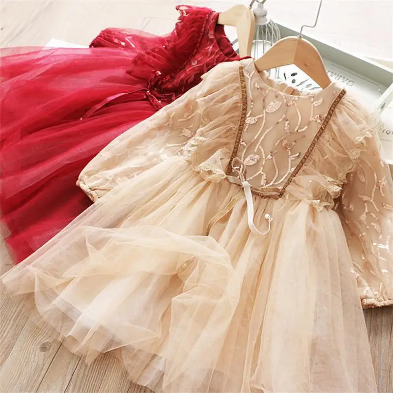 

Fashion Bmbroidery Lace Princess Dress For Girls Long Sleeve Winter Autumn Dress Children Birthday Party Christmas Costume