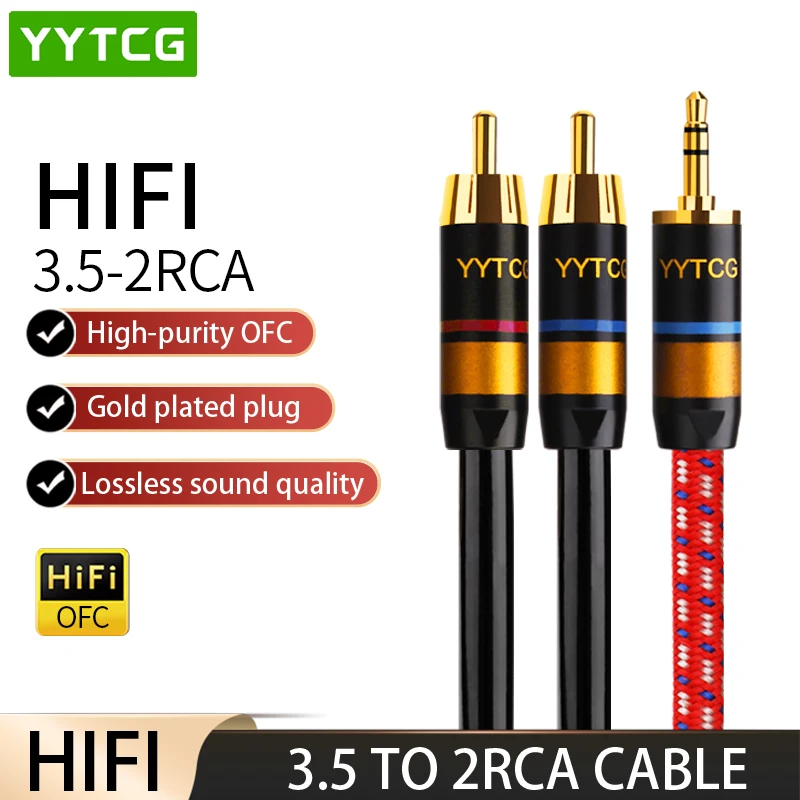 YYTCG Hifi Canare от 3,5 мм до 2RCA аудио кабель ПК усилитель для мобильного телефона интерсоединение Высокое качество 3,5 разъем к RCA кабелю