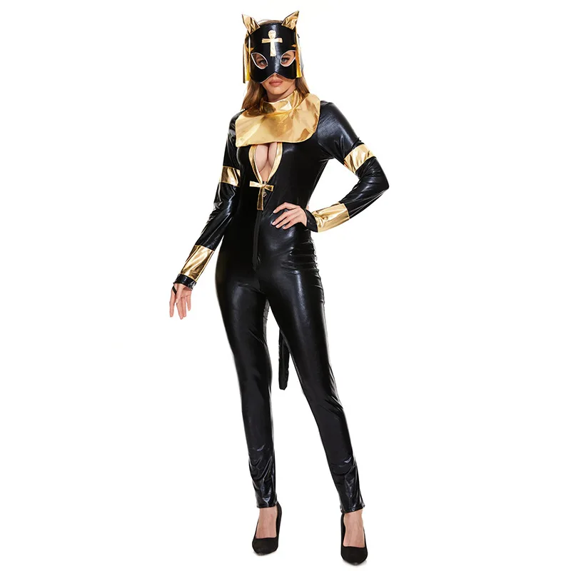 

Египетский Костюм черной кошки для взрослых женщин Хэллоуин Карнавал смешное животное косплей платье