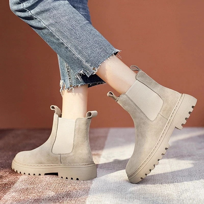 

Chelsea Boots Chunky Boots Women Winter Shoes Cow Suede Ankle Boots Black Female Autumn Fashion Platform Booties Platform Shoes