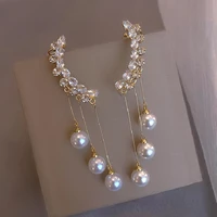 s925 silver needle new zircon womens earrings earrings fashion net celebrity temperament tassel long pearl earrings women