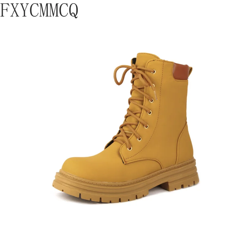 

FXYCMMCQ Spring and Autumn 2022 New Small Round Head Thick Flat Women's Shoes Comfortable Casual Martens Free Shipping 2205-2
