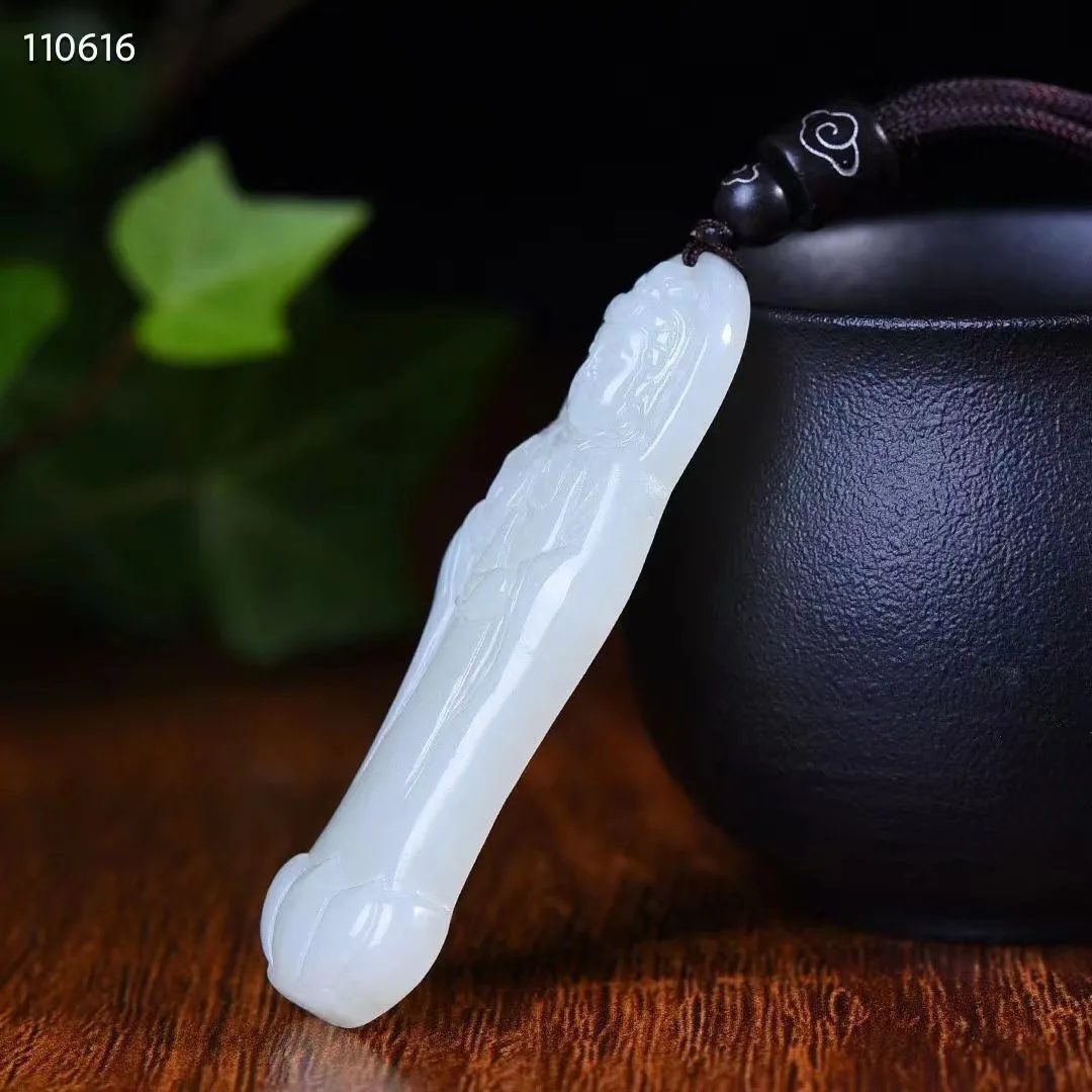 Натуральный 100% настоящий белый hetian нефрит карниз Гуаньинь драгоценность