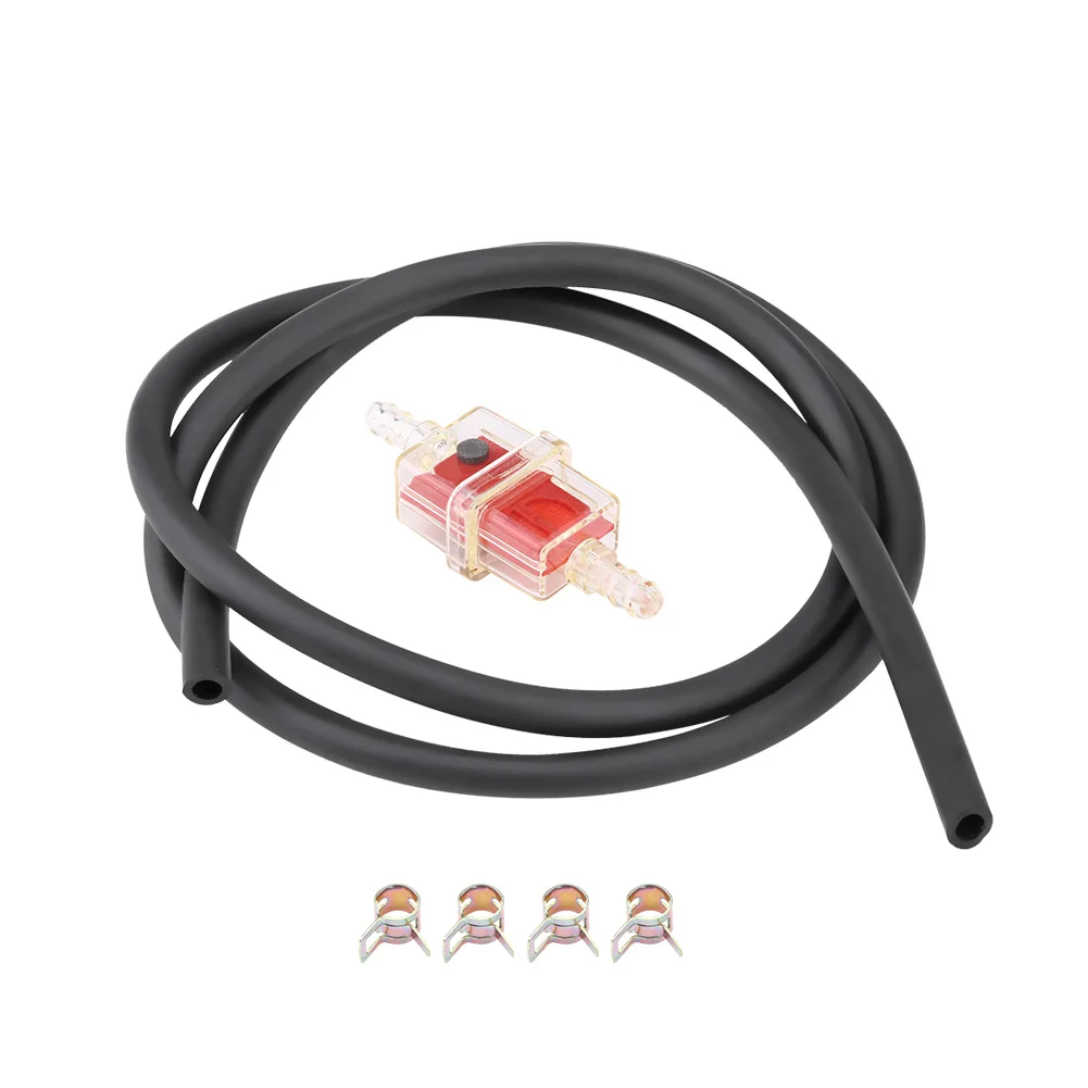 

6mm 1/4 inch Motorcycle Scooter Square Red Fuel Filter + Fuel Hose + Line Clamp Set Fuel Fuel