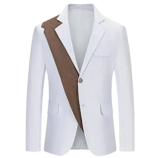 Men's Gentleman Splicing Color Formal Uniform Long Sleeve Lapel Blazer Jacket Office Meetings Business Wedding Party CoatABB284