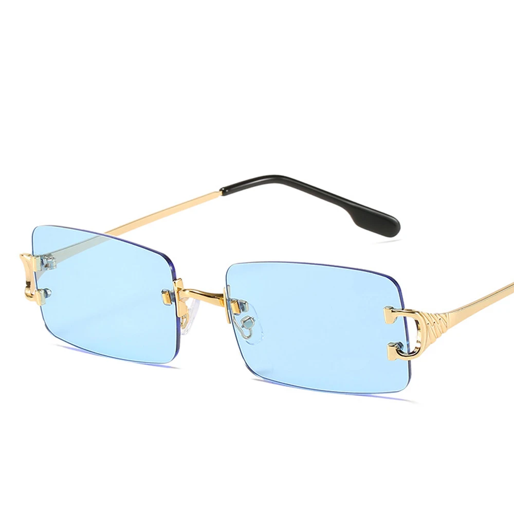 

Синие прямоугольные солнцезащитные очки XaYbZc без оправы для мужчин металлические модные квадратные солнцезащитные очки для женщин градиентные линзы без оправы 2023 UV400