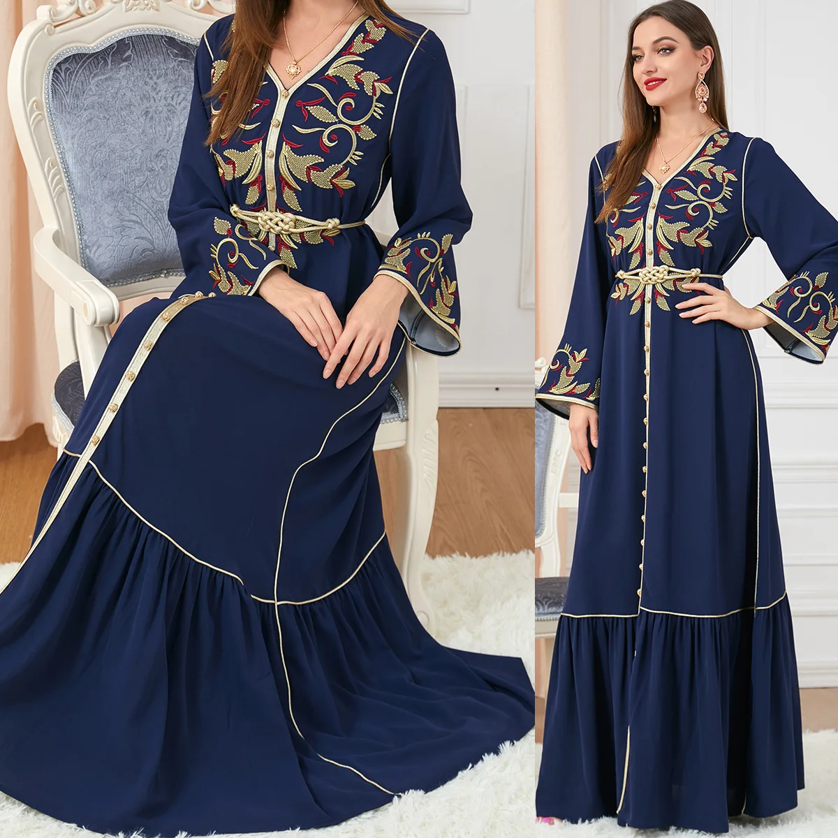Muslim Kaftan Abaya Dress Kimono Women Dubai Turkish Islamic Clothing Wedding Party Long Sleeve Gown Djellaba Femme Musulman