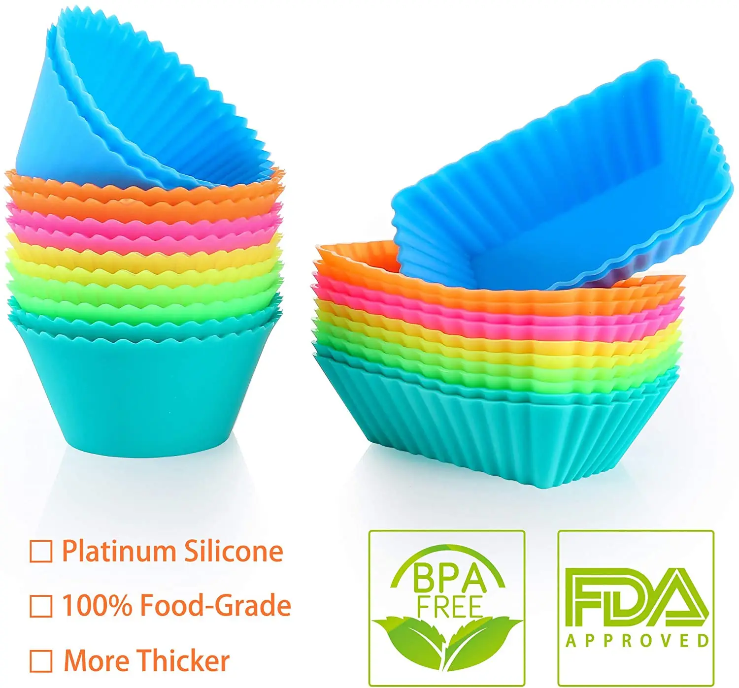 

24Pack Silicone Cupcake(12pc Round +12pc Rectangle ) Baking Cups Reusable Food-Grade BPA Free Non-Stick Muffin Liners Molds Set