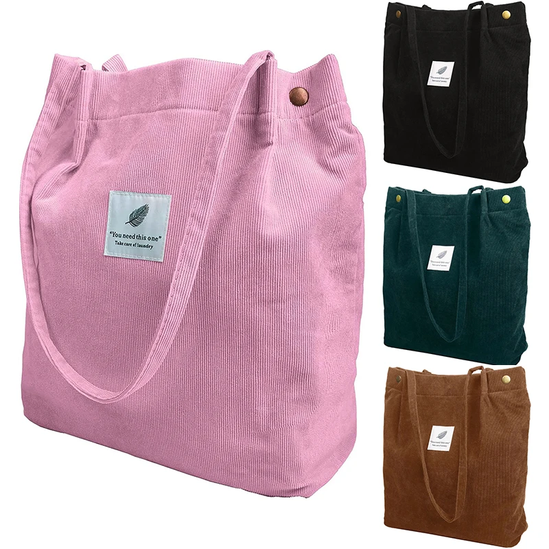 

Women Corduroy Shoulder Bags Shopping Casual Outdoor Party Tote 2023 New Female Canvas Bag Large Capacitty Handbags with Button