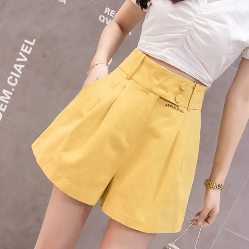 

Yellow White Black Wide-leg Shorts Women's Summer Clothing 2022 New Korean Fashion Y2k High-waisted Loose Casual Shorts Trousers
