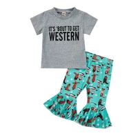 infant baby girls 2 pieces outfits letter print short sleeve t shirts tops boots print flare long pants set