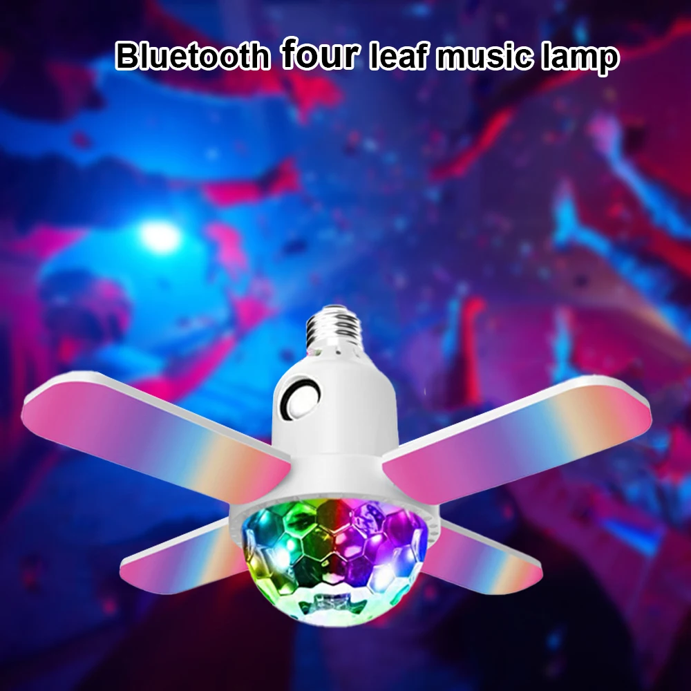 

LED Colorful Night Light E27 Bulb Music Bluetooth Audio 4-Leaves Folding Ceiling Lamp with Remote Control for Home Party