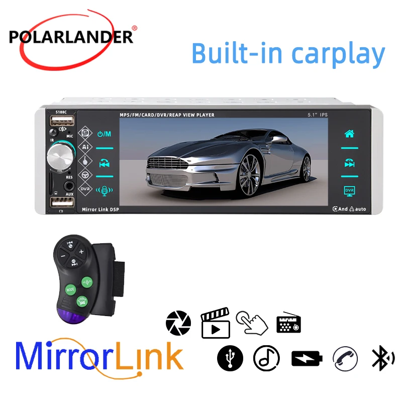 

Automotive Radio 1 Din 5.1" Touch Screen Mirror Link Built-in Carplay BT Autoradio FM AM Multimedia MP5 Player Intelligent Voice