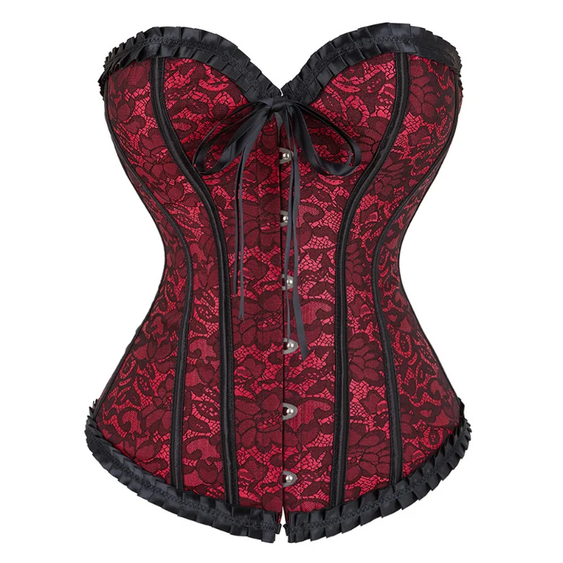 Vintage Sexy Corset Top Bustier Overbust Lingerie Lace Plus Size Brocade Women Sexy  Halloween Costume Red Purple