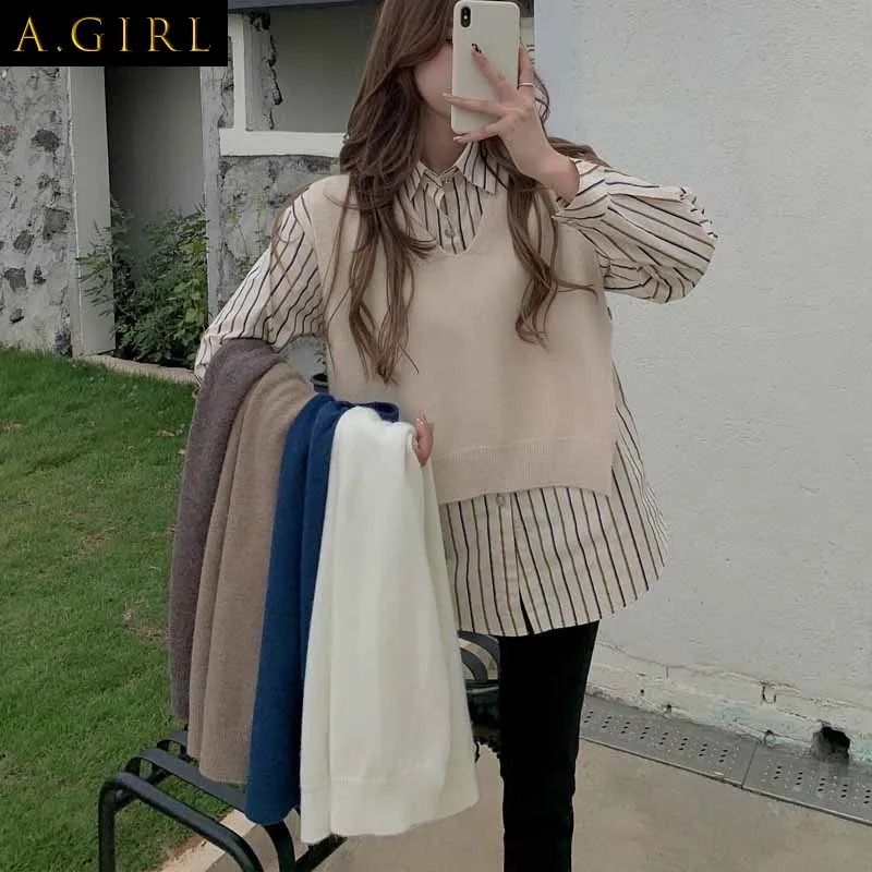 

Sweater Vest Women Solid Loose Autumn Ulzzang Simple Fashion Female Tender Retro 5 Colors All-match Knitwear Clothing Femme Ins