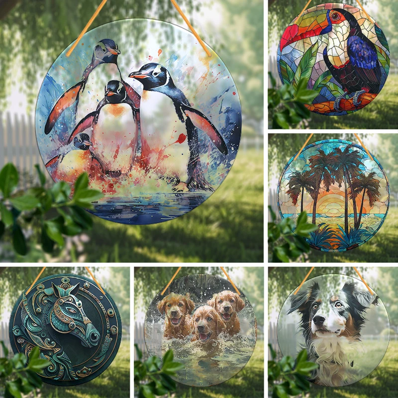 Акриловая наклейка на окно табличка с изображением пингвина 8x8 дюймов (20x20 см)