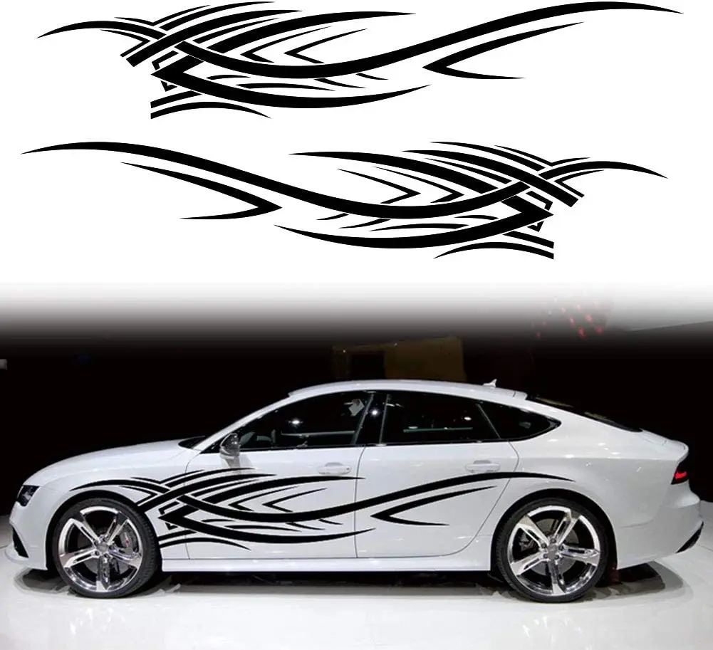 

Leasinder 2Pcs 94.4'' Universal Flame Graphics Car Auto Body Side Sticker Flame Racing Sports Self-Adhesive Side Strip Decal Dec