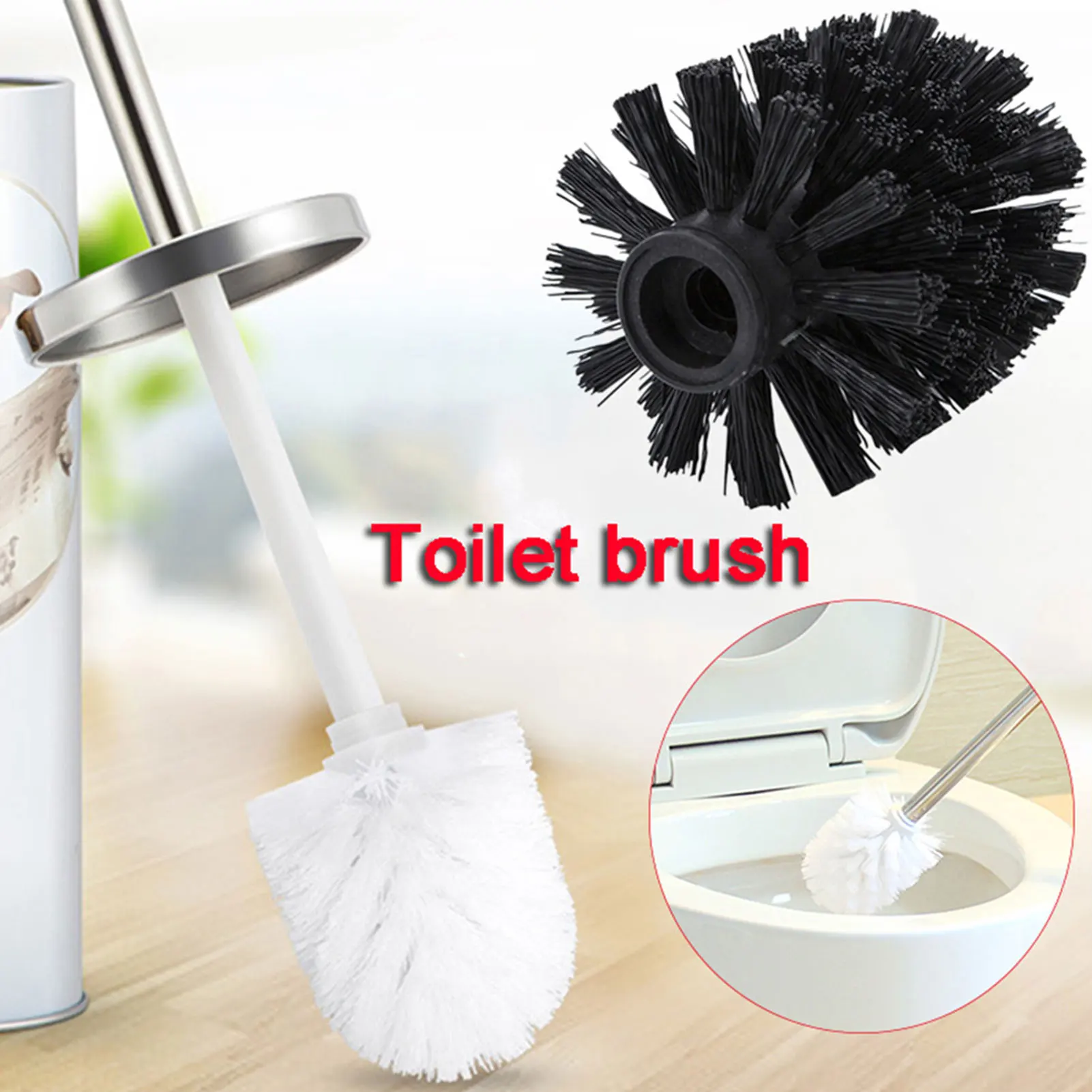 

Universal Toilet Brush Replacement Head Bowl Brush Bathroom WC Cleaning Utensils Accessories Storage with Sturdy Stiff Bristles