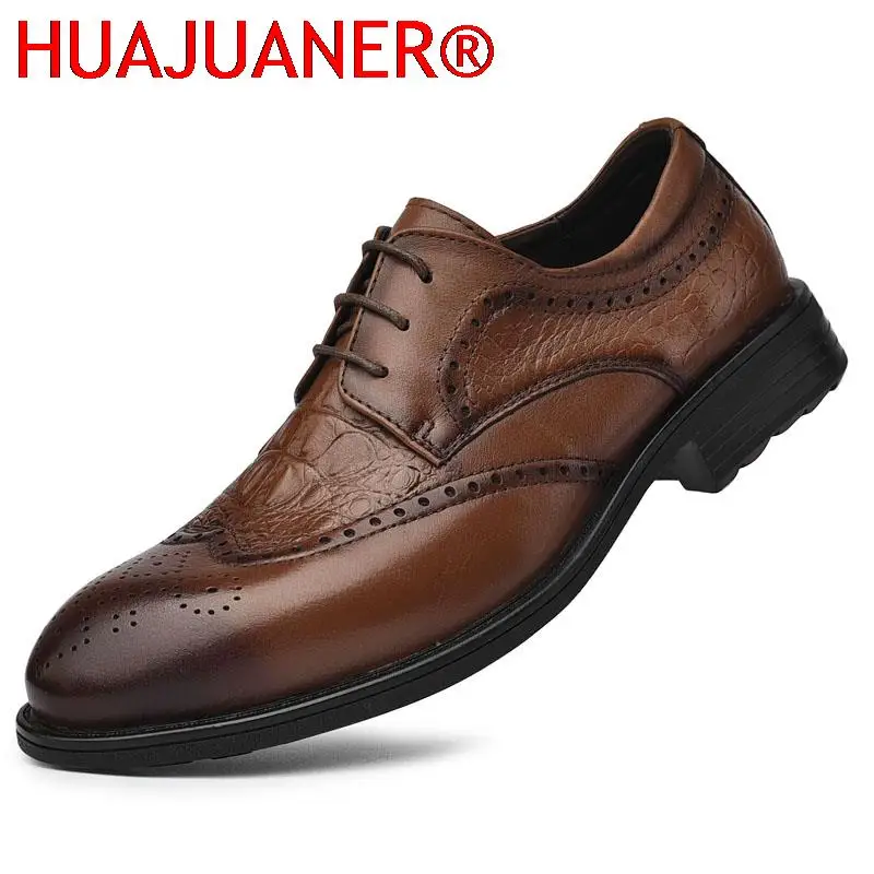 

Genuine Leather Men Classic Brogue Shoes Male Vintage Business Design Office Footwear Men Oxfords Brand Luxury Man Casual Shoes