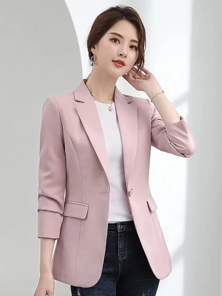 

Fitshinling 2023 Autumn Spring Basic Blazer Woman Clothes Button Fashion Solid Slim Jacket Female New Arrival Coats Overwear Hot