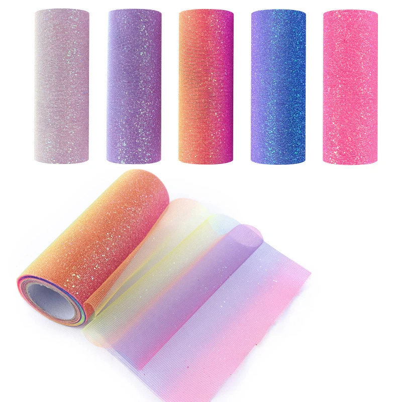 Rainbow Tulle 10yards Glitter Roll Crystal Dot Gradient Color Organza Fabric DIY Craft Gift Tutu Skirt Party Wedding Decoration