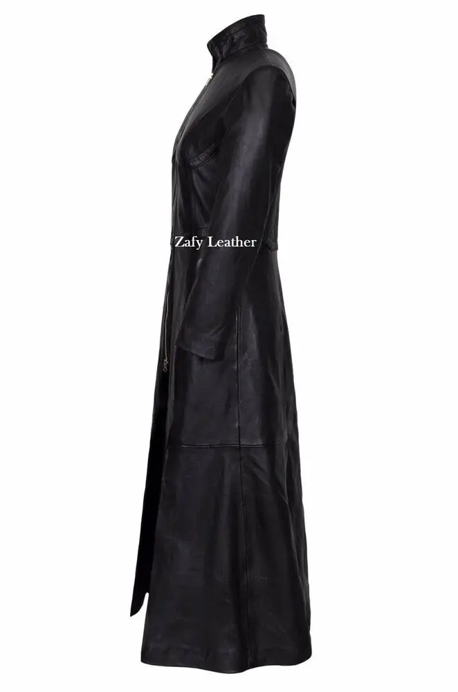 Women Leather Coat Genuine Soft Lambskin Leather Long Trench Coat Jacket