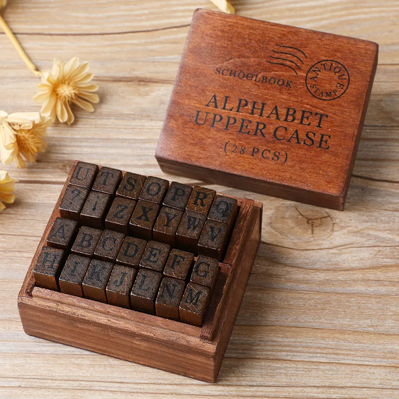 

28pcs Alphabet Stamps Vintage Wooden Rubber Letter Symbol Stamp Set for Card Making Planner Scrapbooking DIY Handmade Crafts