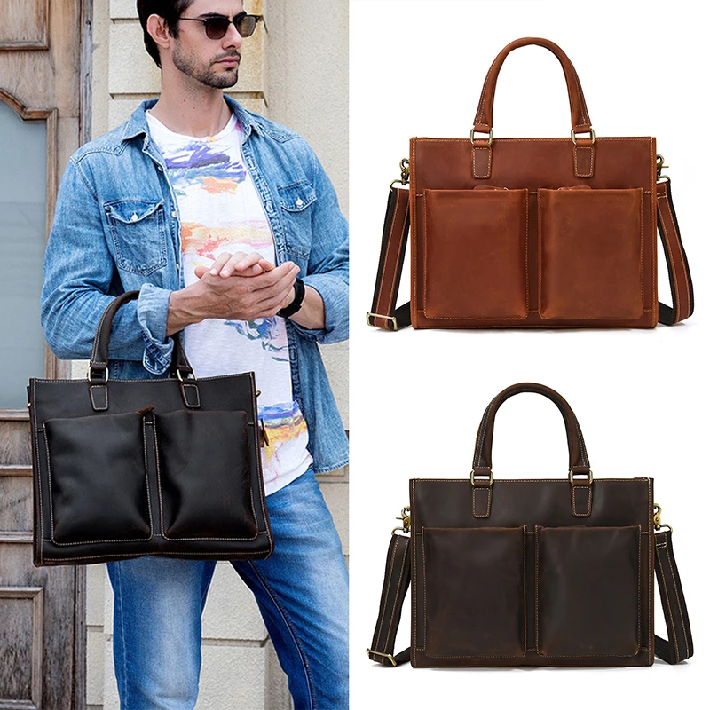 Портфель Crazy Horse мужской из натуральной воловьей кожи, роскошная ...