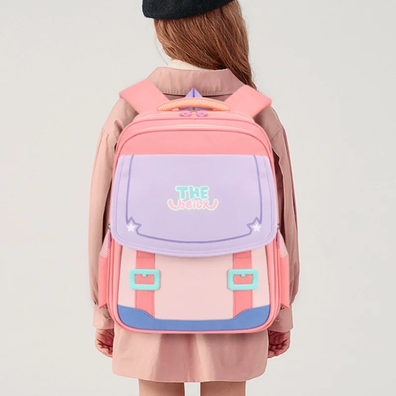 High-capacity Children Simple Panelled Backpacks New Primary Girls Boys Multi Layer Students Double Schoolbags for Grade 3-5